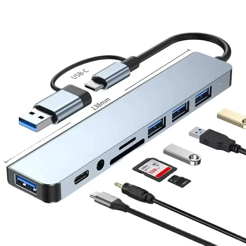 Coolcirc-Hub USB 5 en 2 tipo C, ranura para tarjeta SD/TF de doble tarjeta, USB 3,0/2,0, compatible con salida de audio, conexión de teclado y ratón - imagen 5
