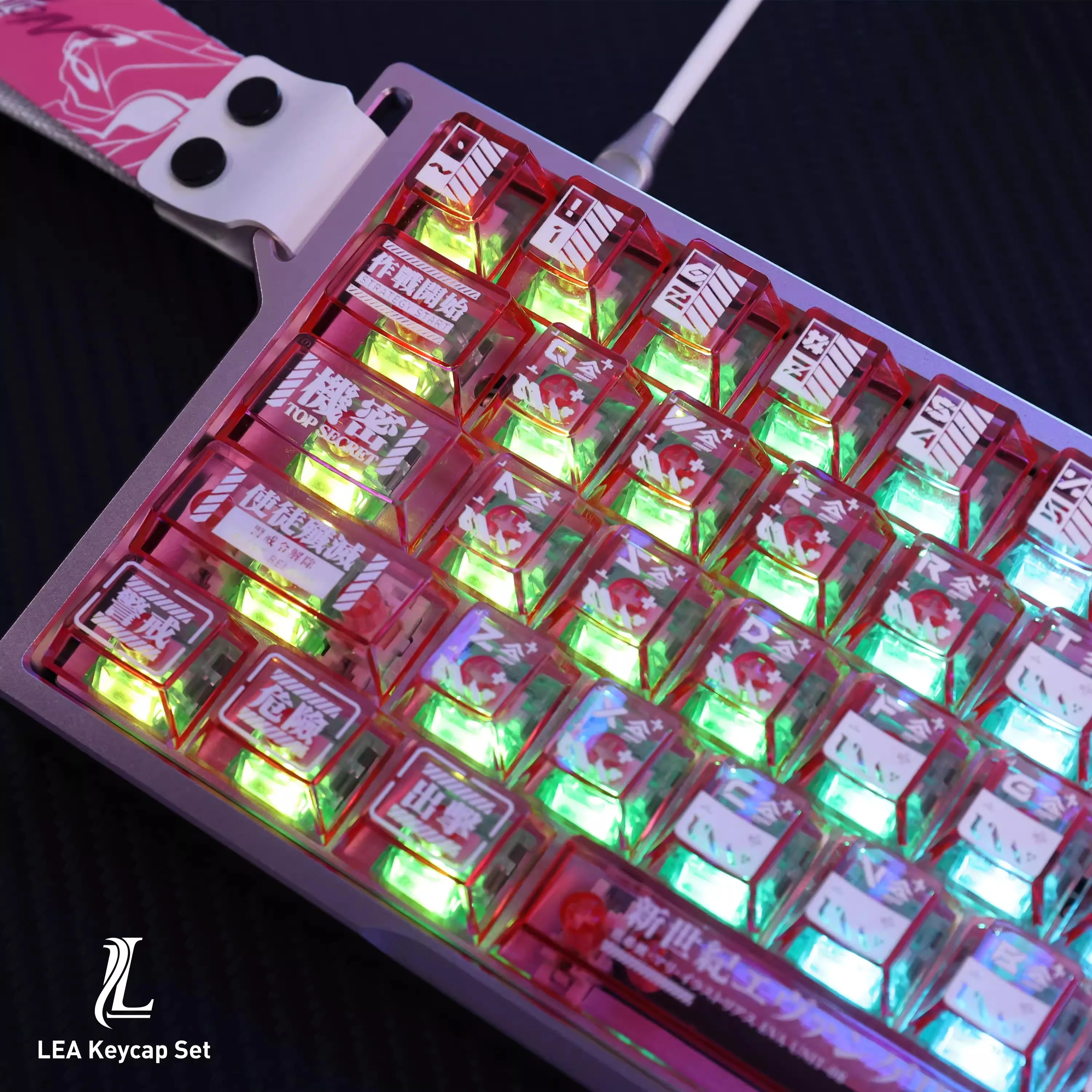 Juego de teclas de Anime transparentes rosas, 121 teclas, tapas de teclado de PC, teclas de perfil de cereza personalizadas para accesorios de teclado mecánico - imagen 5