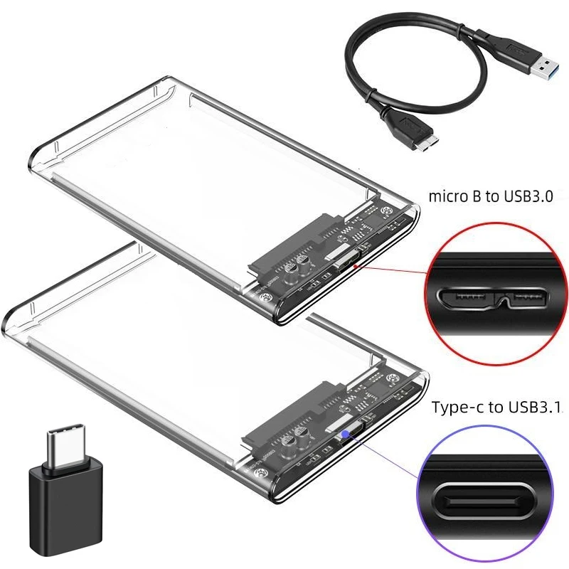 Caja de disco duro USB 3,0/tipo C a SATA III para HDD SSD de 2,5 pulgadas, carcasa de disco duro externo, cajas de disco duro compatibles con caja HDD UASP - imagen 2