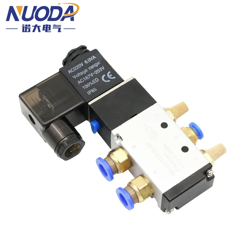Válvula Solenoide eléctrica neumática, 5 vías, 2 posiciones, Control de aire, Gas magnético, 4V210-08, 12V, 24V, 110V, 220V, bobina Volt - imagen 2