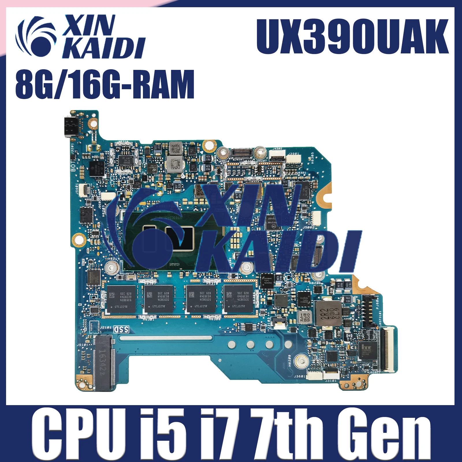 Placa base UX390UAK para ordenador portátil, placa base para ASUS ZenBook UX390U UX390UA UX390UAK Notebook con CPU i5 i7 7th Gen 8GB/16GB-RAM