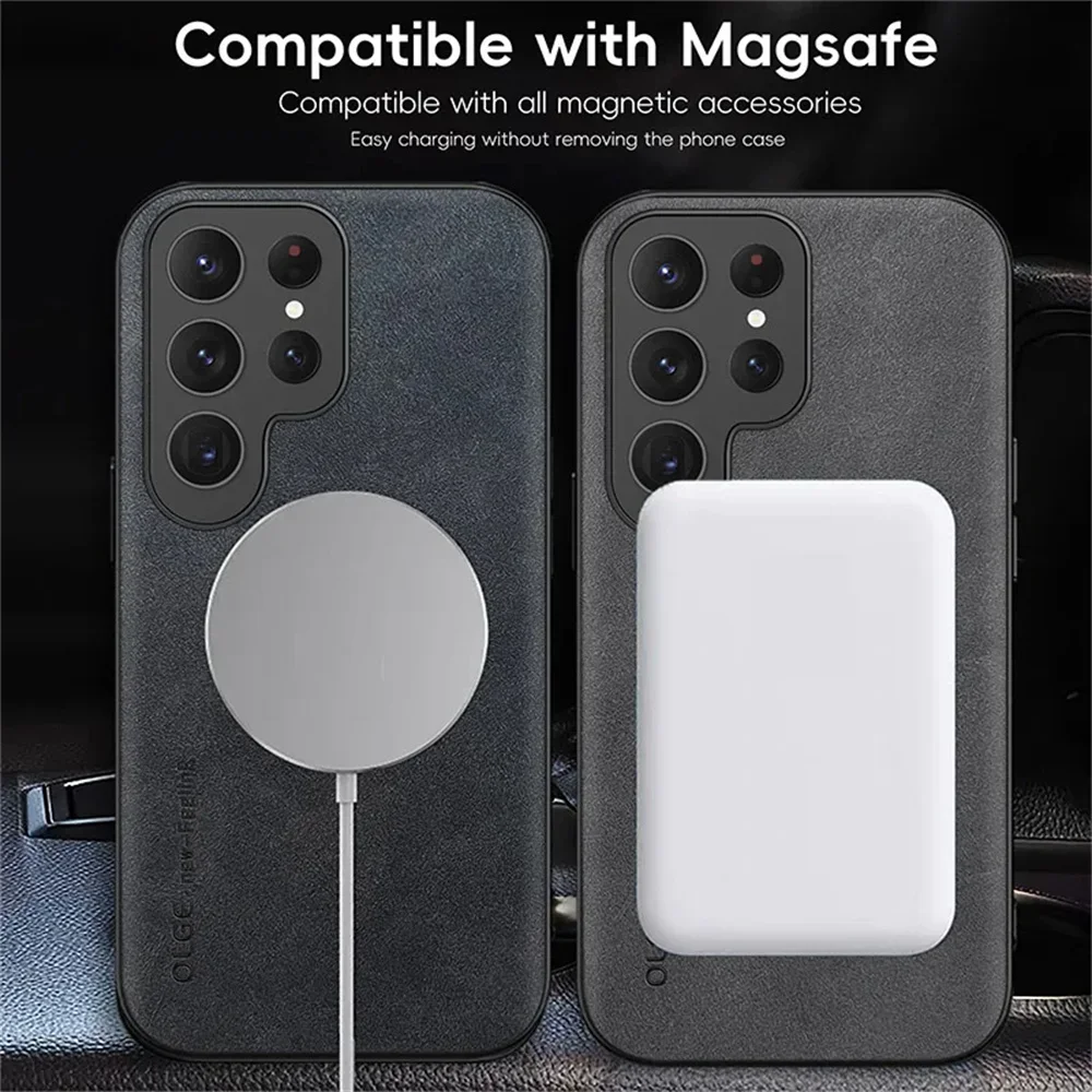 Funda de cuero Magsafe a prueba de golpes para Samsung Galaxy S25 S24 S23 S22 Ultra S21 Plus S20 FE, funda magnética de carga inalámbrica - imagen 4