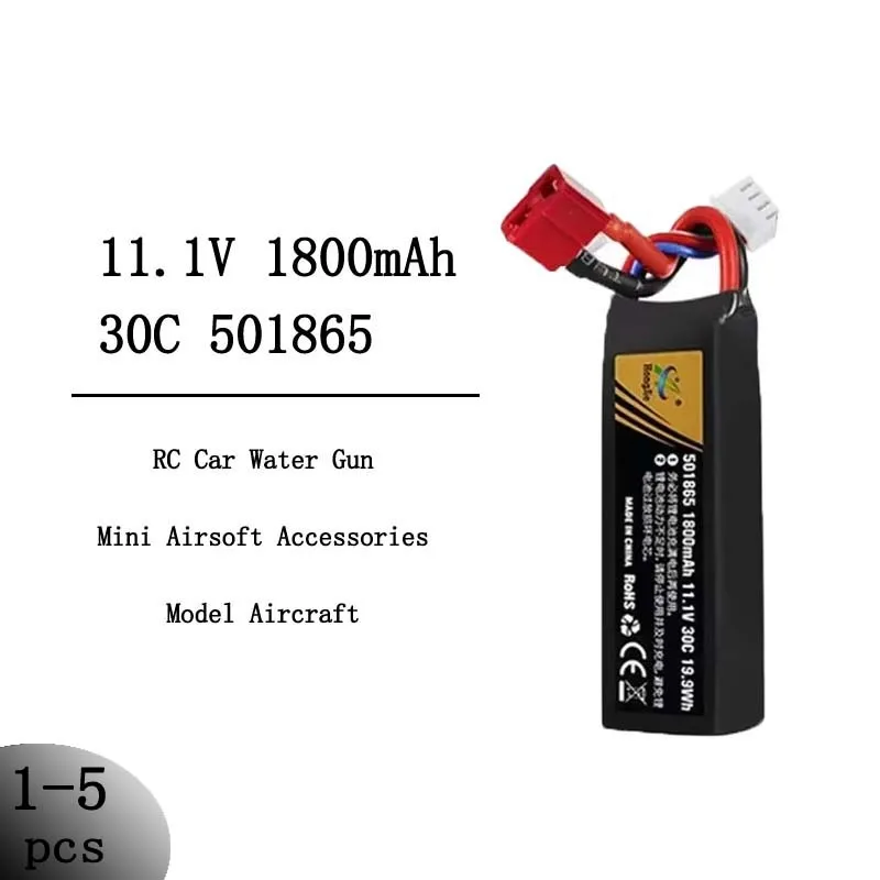 Batería Li-Po de 11,1 V y 1800 mAh para camión todoterreno RC Rock Crawler, avión, coche 4WD, alta descarga, 30C, recargable con enchufe en T
