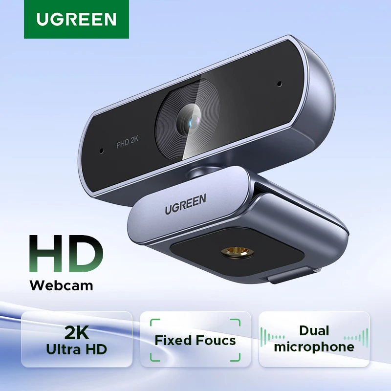 Cámara web UGREEN 2K con micrófono, cámara web USB Full HD, corrección automática de luz, cámara web de vídeo para transmisión