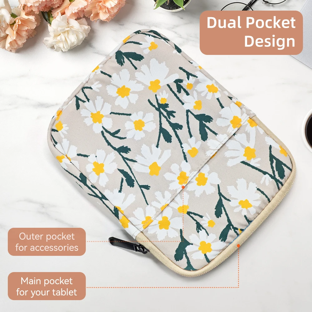 Funda de 6-7 pulgadas para Kindle, funda acolchada con margaritas bordadas, funda protectora para Kindle/Kindle Oasis de 6" - imagen 2