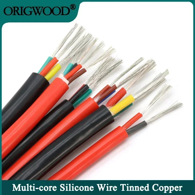 Cable de goma de silicona Flexible de 1 ~ 10m Sq 0,3 0,5 0,75 1 1,5 2,5 4mm x 2 3 4 6 núcleos Cable de cobre aislado de alta temperatura