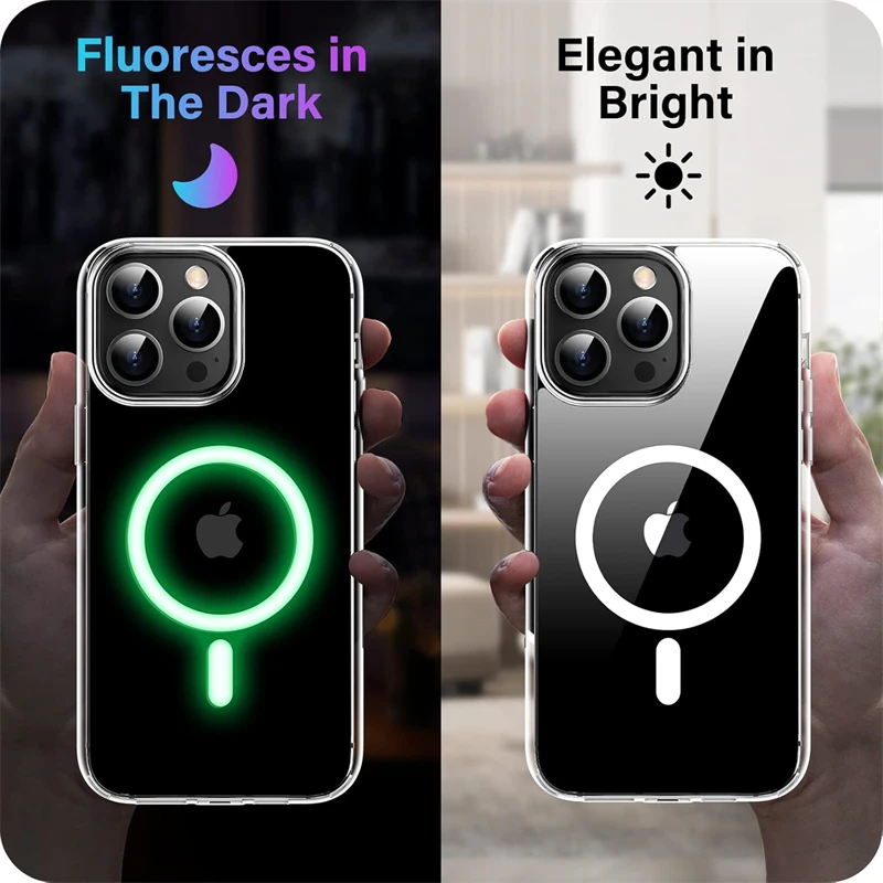 Funda rígida magnética mate luminosa con luz nocturna para Magsafe IPhone 16 15 14 13 12 11 Pro Max Plus 16Pro Mac accesorio de cubierta segura - imagen 3