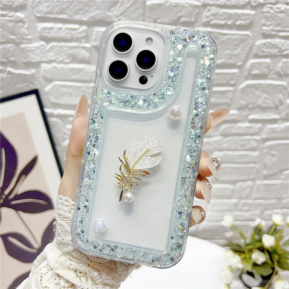 Funda de teléfono con purpurina y perlas 3D para Xiaomi Redmi Note 14 13 Pro Plus 12 11 10 11S 10S 4G 5G, funda de silicona transparente a prueba de golpes - imagen 5