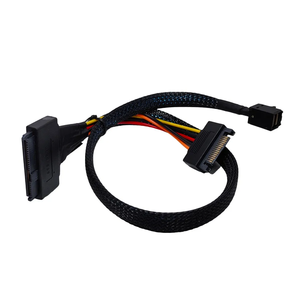 0,5 M 1 M PCIe interno 4.0 Mini SAS SFF-8643 a U.2 SFF-8639 SSD con cable de alimentación SATA macho de 15 pines