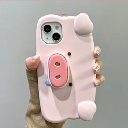 Diversión 3D Rosa Saliva cerdo nariz Invisible funda con soporte para iPhone 13 14 15 16 17 Pro Max lindo soporte creativo cubierta a prueba de golpes