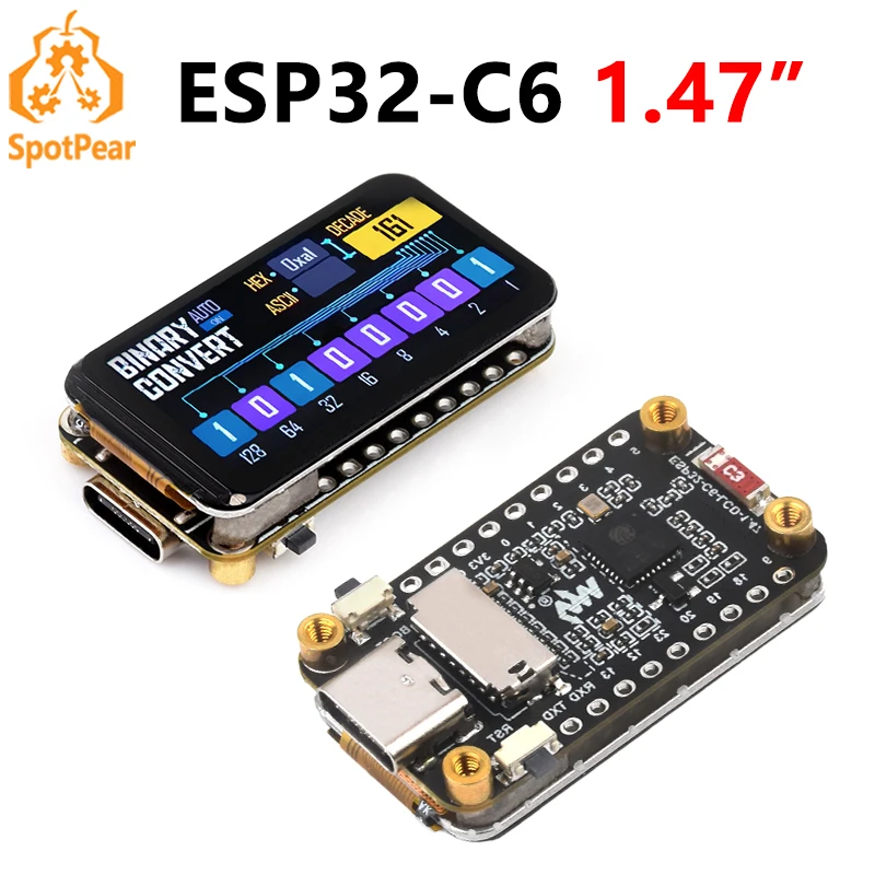 Placa de desarrollo ESP32 C6, pantalla LCD de opción táctil de 1,47 pulgadas ST7789 para Arduino WiFi6/LVGL/HMI Onborad SD-Port/RGB-LED - imagen 3