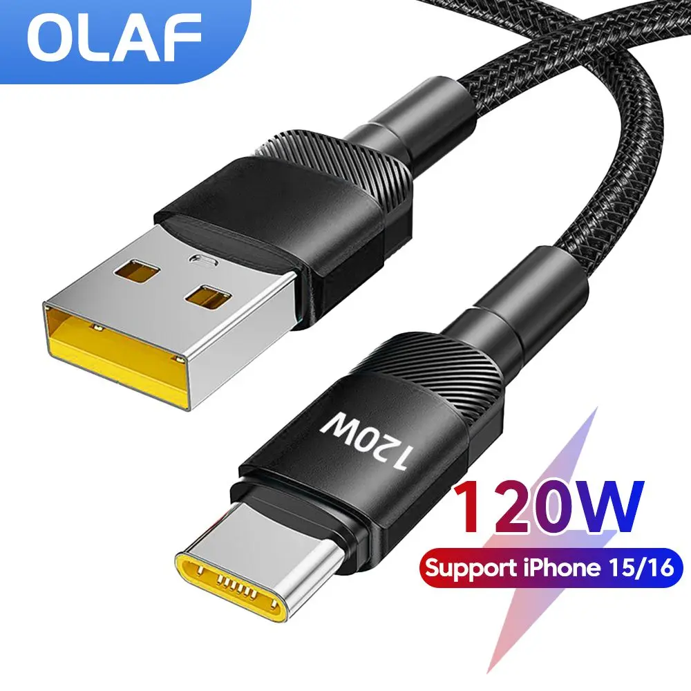 Cable USB-C de carga rápida tipo C de 120W, Cable de datos para iPhone 15 16 Pro Max, Huawei, teléfono móvil, Cable USB tipo C, Cable USB C