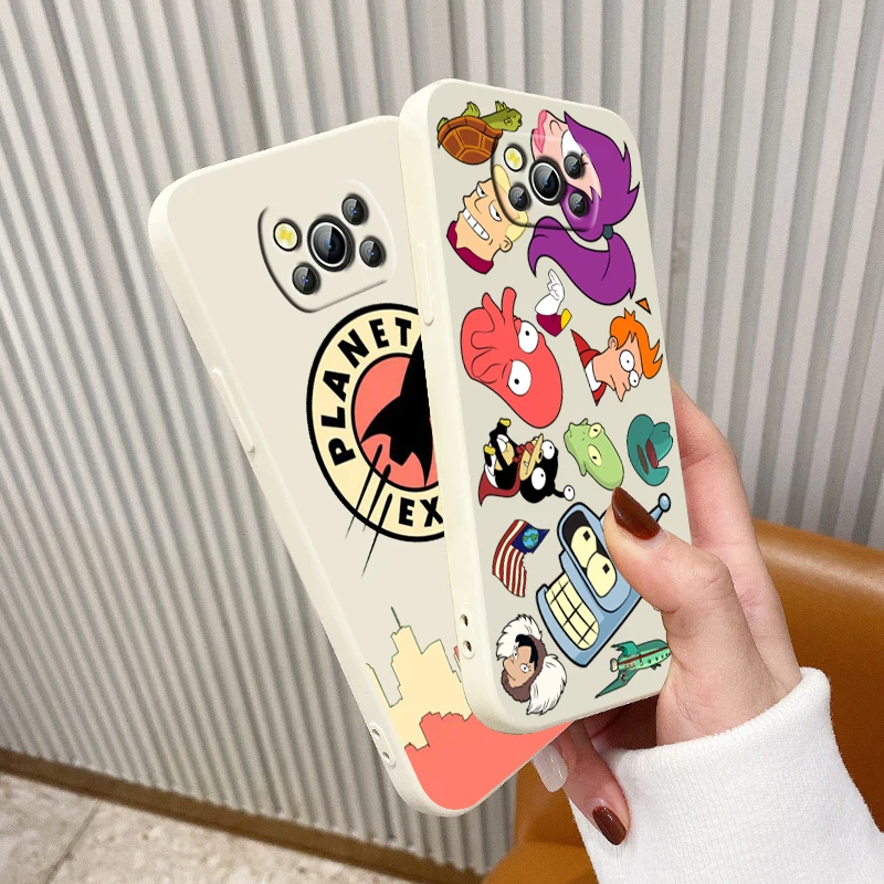 Funny Futurama Robot doblador para Xiaomi Mi Poco X4 X3 C40 C31 C3 M4 M3 F4 F3 GT Pro funda de teléfono con cuerda líquida suave NFC