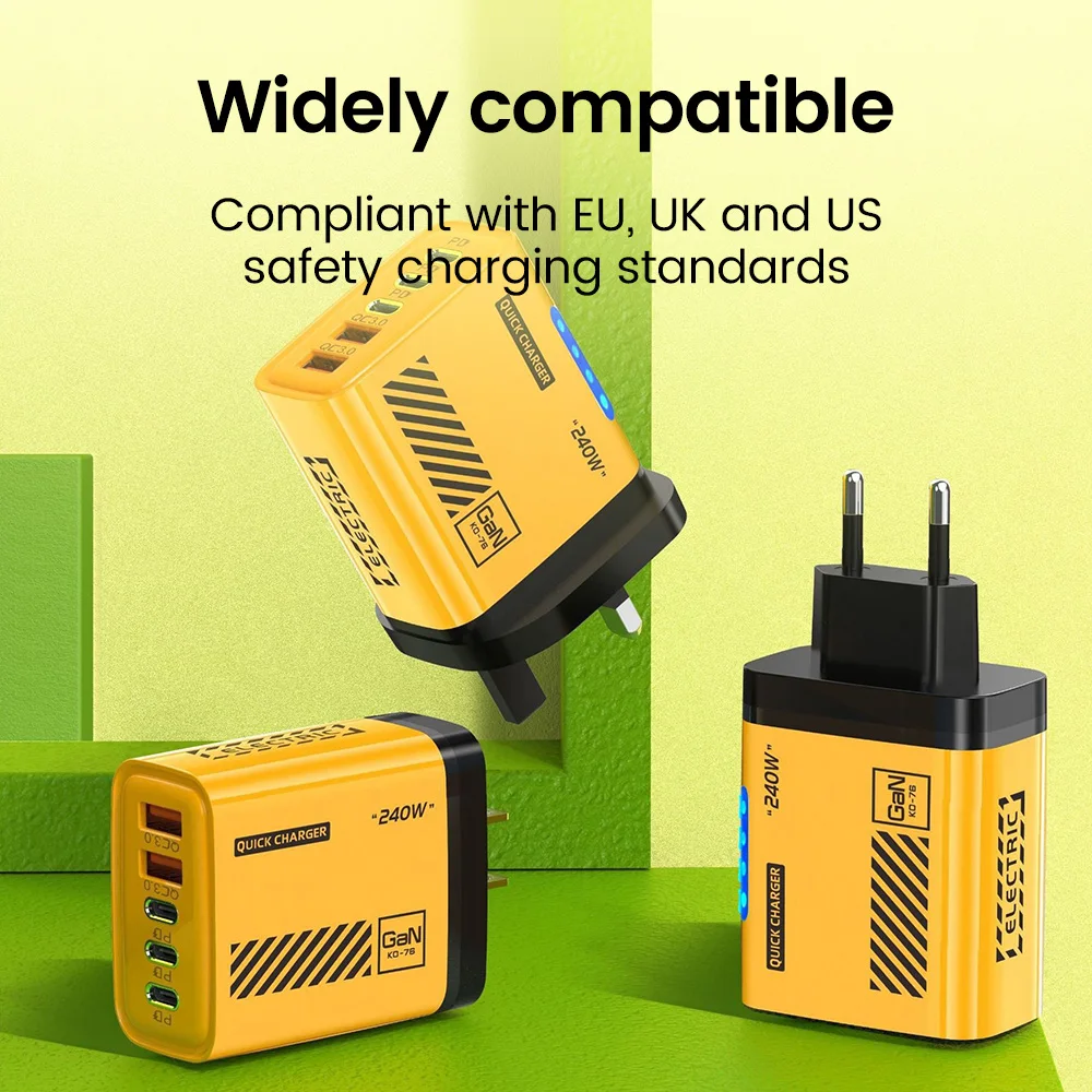 Cargador rápido de 240W tipo C carga rápida 3,0 5 puertos USB C adaptador de cargador de pared para iPhone 15 16 Samsung Xiaomi PD cargador rápido USB - imagen 4