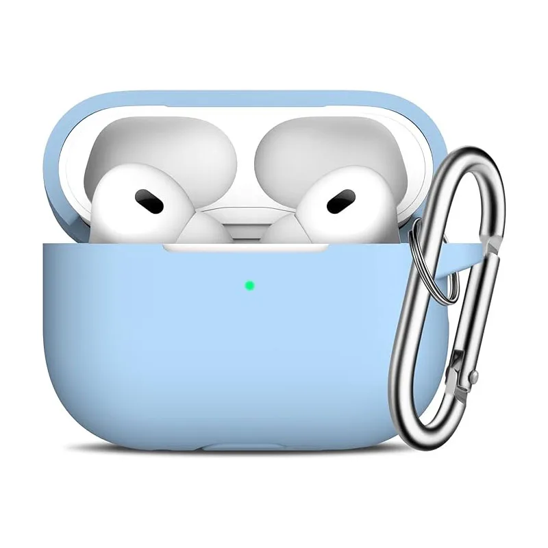 Funda AirPods Pro de 2.a / 1.a generación con llavero, accesorio de piel de silicona totalmente protegido, luz LED frontal visible