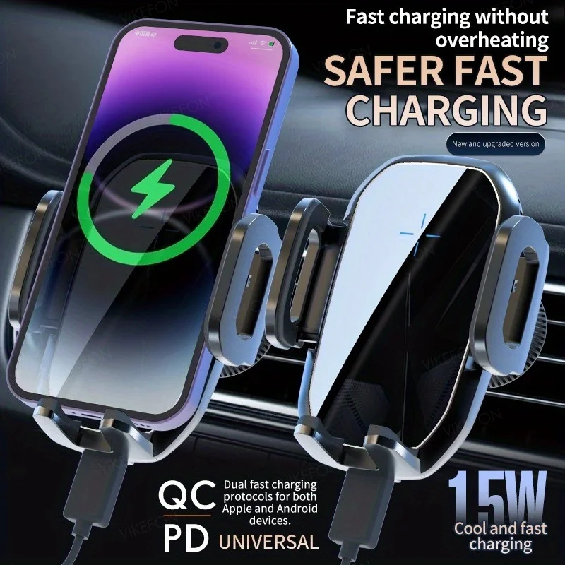 Cargador Inalámbrico Coche 15W 360 ° Soporte de teléfono con ventilación de aire de rotación para iPhone 17 ~ 12 Pro Max Samsung Xiaomi Estación de carga rápida - imagen 2