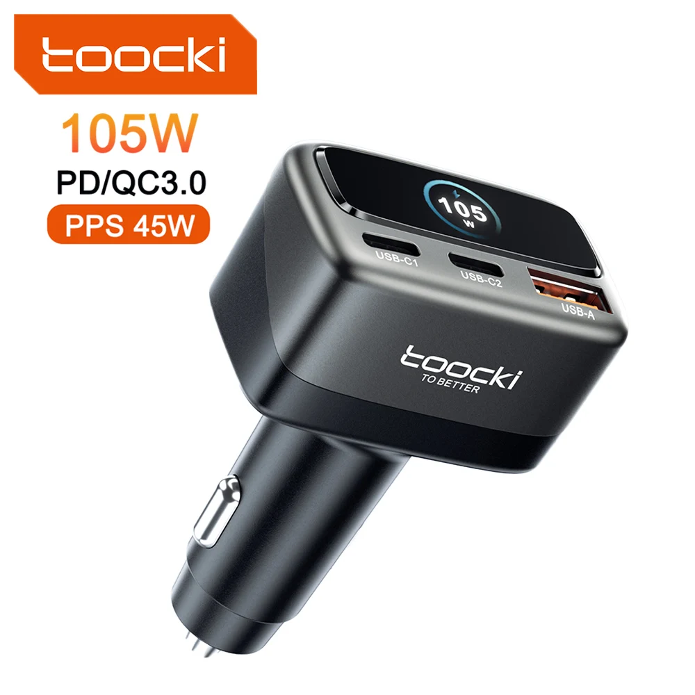 Toocki C46 cargador de coche TFT pantalla Digital PPS 45W PD 30W cargador de teléfono de coche tipo USB rápido para iPhone 17 16 iPad Smasung S25 S24