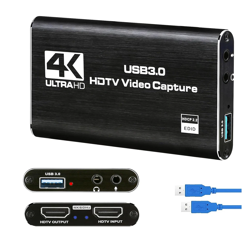 Tarjeta de captura de vídeo 4K HDMI compatible con USB 3,0 1080P 60FPS con salida de bucle para cámara, juegos de ordenador, transmisión en vivo OBS