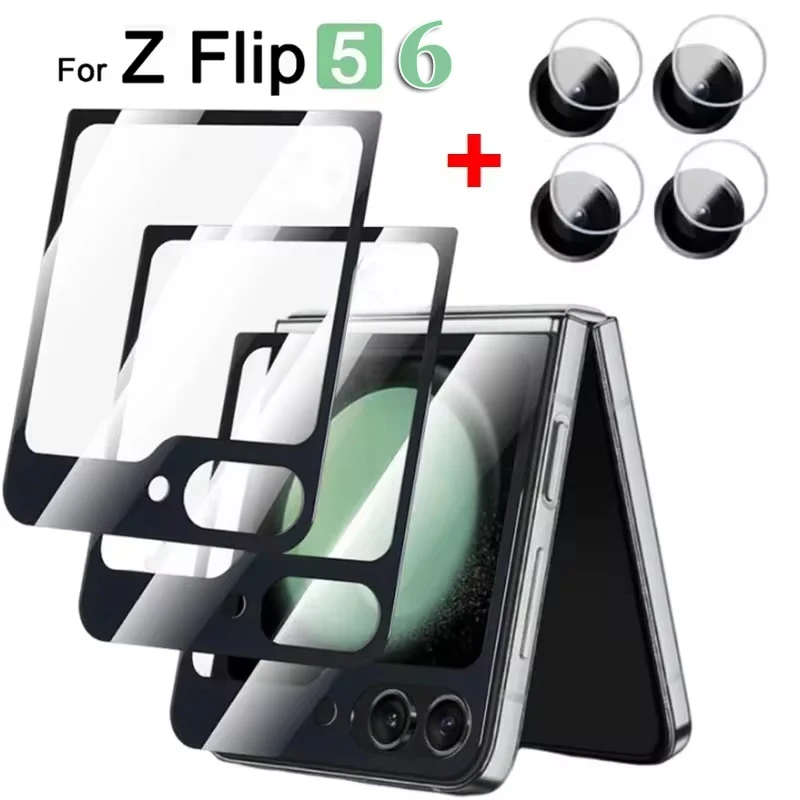 Protector de pantalla de cobertura completa curvada 3D para Samsung Galaxy Z Flip 6 5 película protectora exterior con lente de cámara de vidrio templado