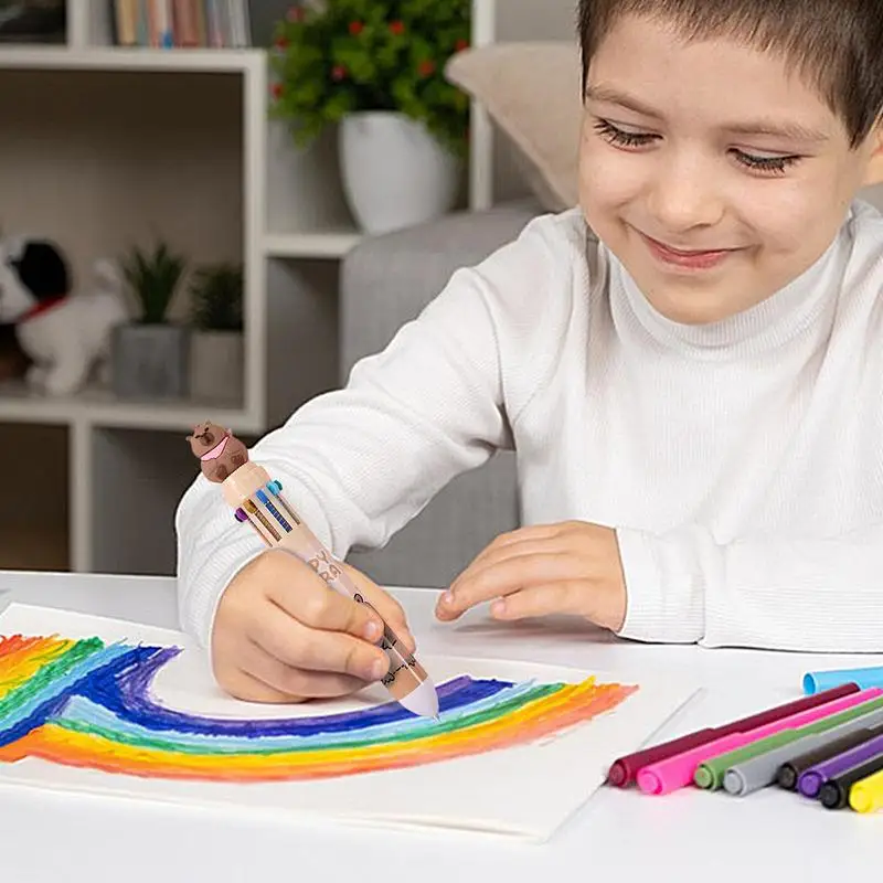 1 Uds. Bolígrafo de prensa de capibara de dibujos animados Kawaii de 10 colores, suministros para estudiantes, bolígrafo de Gel de prensa de papelería de 0,5mm para niños y adultos - imagen 2