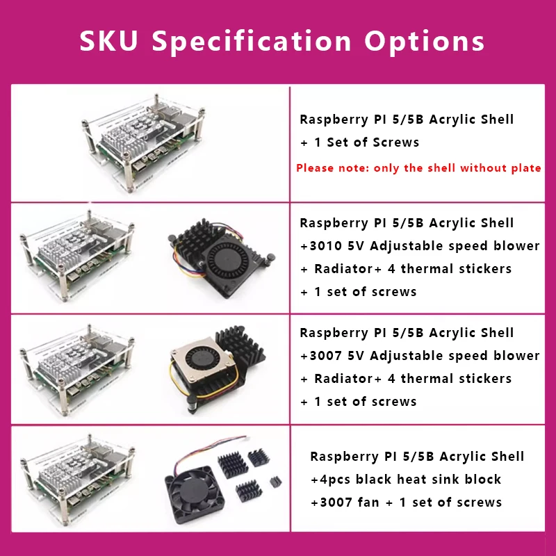 Caja acrílica Raspberry PI 5/5B para fácil montaje con caja de carcasa de radiador/ventiladores - imagen 3