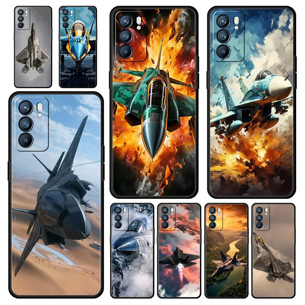 Funda de teléfono para Oppo A54 A53 A52 A9 A15 A95 A17 A16 A76 A74 A57 A31 Find X6 Pro X5 Reno8 Reno7 Reno6 Pro 5G, cubierta de aviones de combate