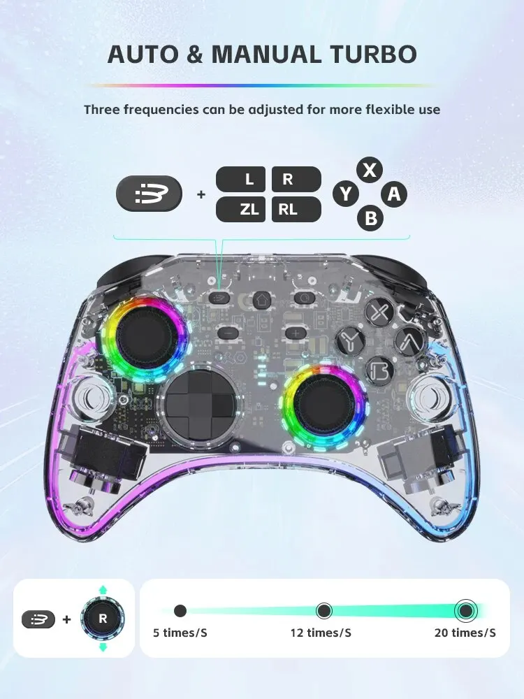 DATA FROG-mando inalámbrico LED transparente con conector para auriculares, luz RGB Compatible con interruptor OLED Steam - imagen 4