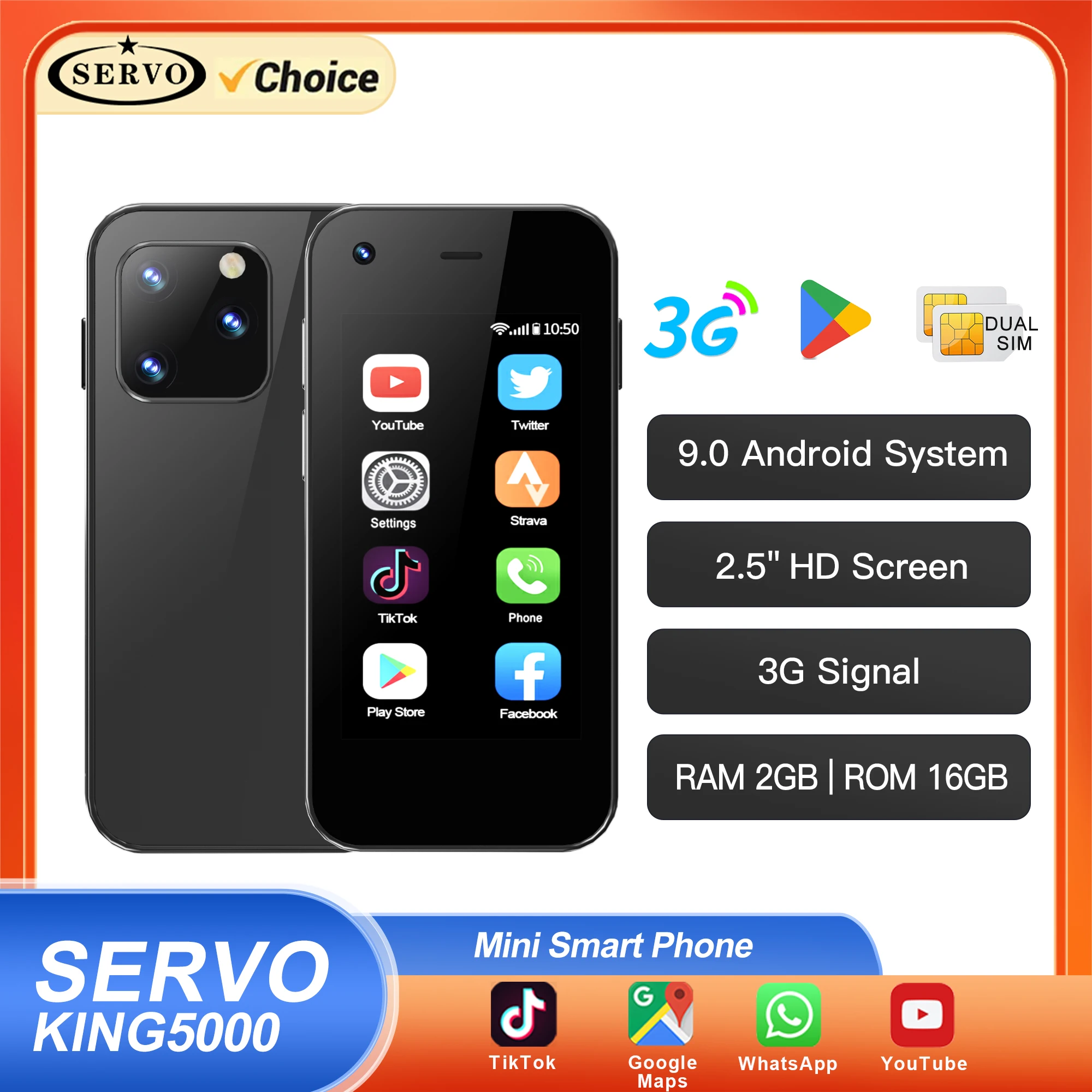 SERVO KING5000 Mini teléfono inteligente Android WCDMA pantalla de 2,5 pulgadas 2GB + 16GB pequeños teléfonos móviles inteligentes sistema Android GPS Play Store - imagen 2
