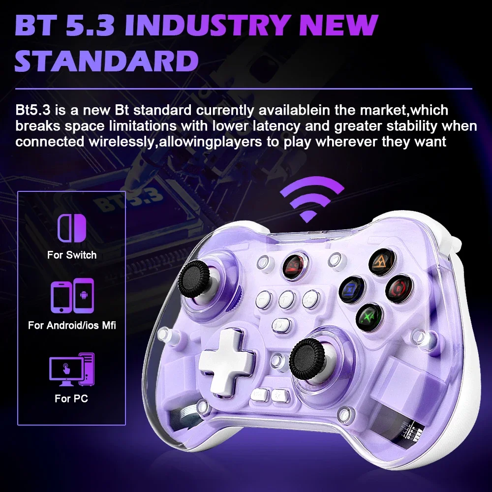 Controlador de juego inalámbrico transparente Z01X BT Sensor de movimiento de 6 ejes Turbo programable Hall Joystick para Switch/PC/iOS/Mac/Android - imagen 3