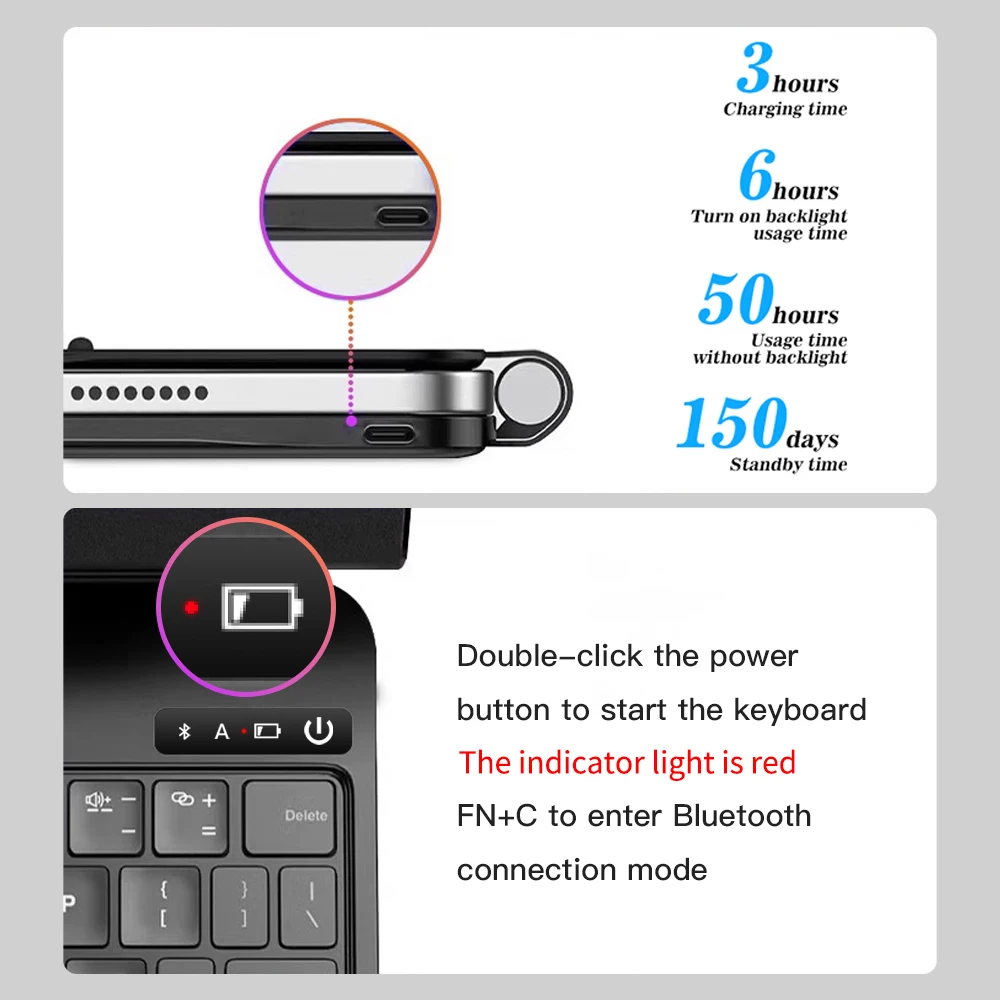 Teclado mágico magnético para iPad Por 12,9 2018-2022 para iPad Air 13 2024-2025 teclado inalámbrico con retroiluminación Bluetooth cubiertas inteligentes - imagen 3