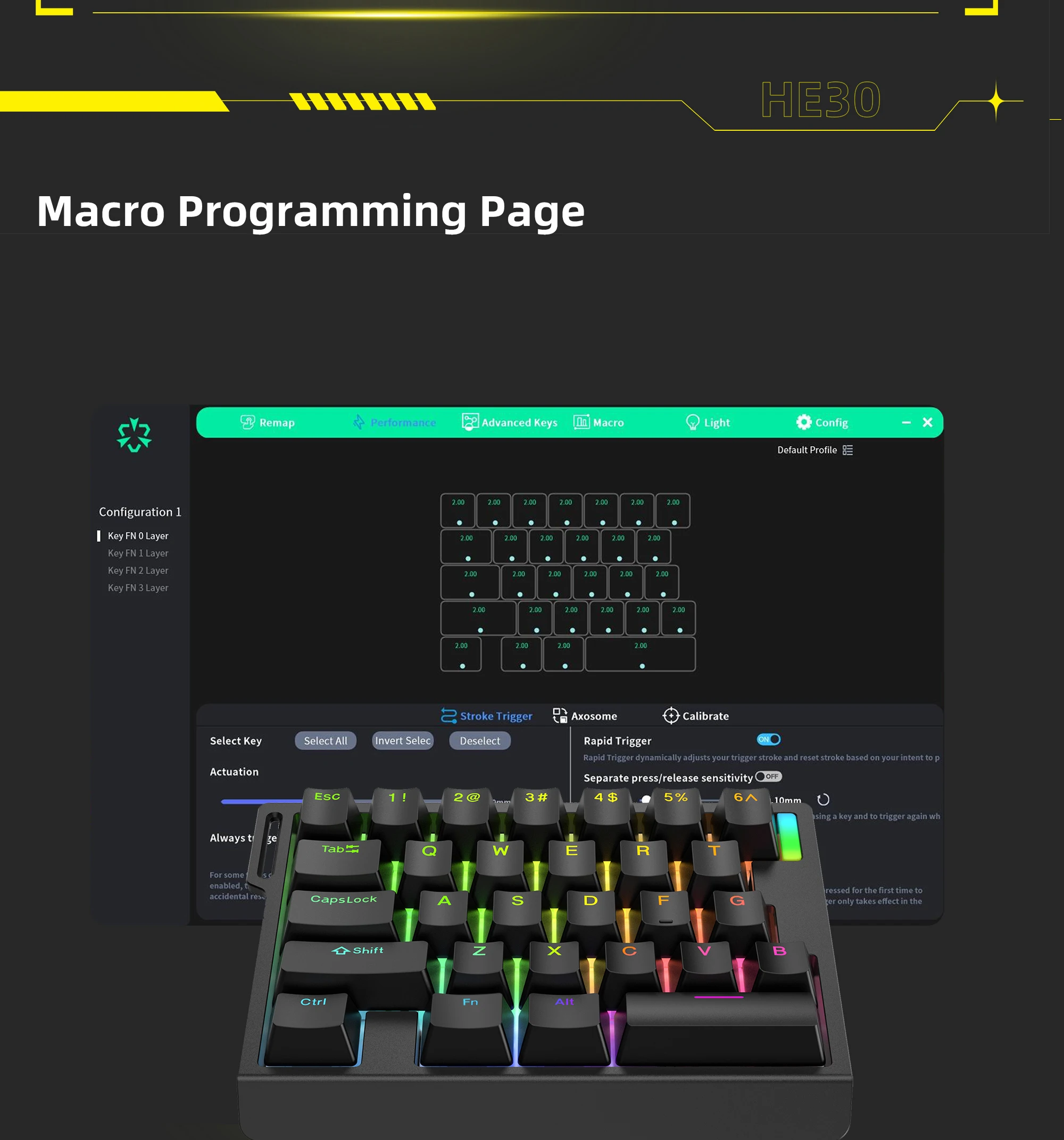 Teclado mecánico HE30 con una sola mano, 29 teclas, interruptor magnético, disparo rápido de velocidad inteligente, teclado para juegos de deportes electrónicos - imagen 3