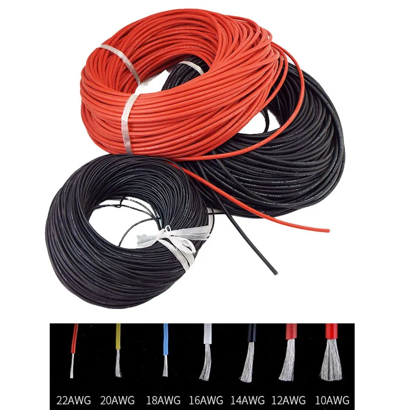 1M 5M Cable de silicona eléctrico suave resistente al calor Cable de cobre conector de batería 8 10 12 14 16 18 20 22 24 26 28 30 AWG K5