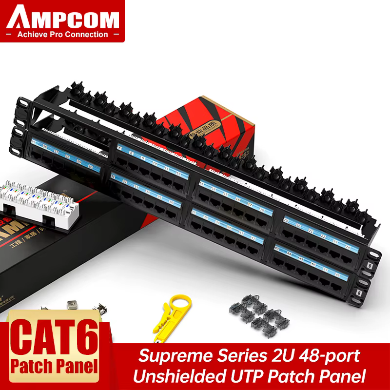 Panel de conexiones AMPCOM CAT6 rack 19 pulgadas chapado oro - imagen 2