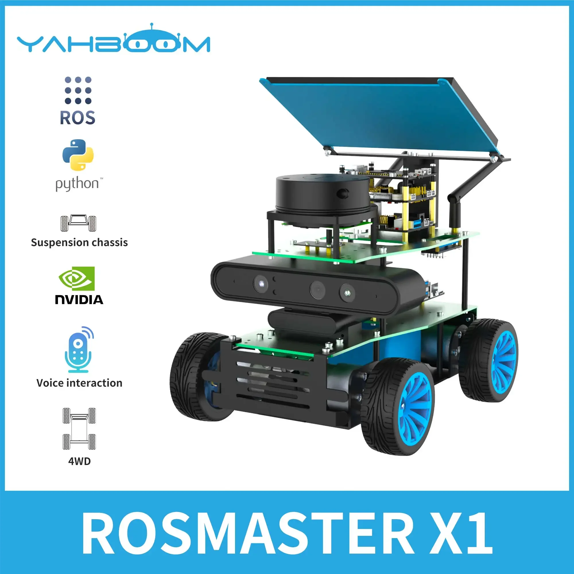 Robot de coche inteligente programable Yahboom 4WD con reconocimiento de voz de Motor Lidar 520 para Jetson NANO Raspberry Pi 5 ROSMASTER X1 - imagen 2