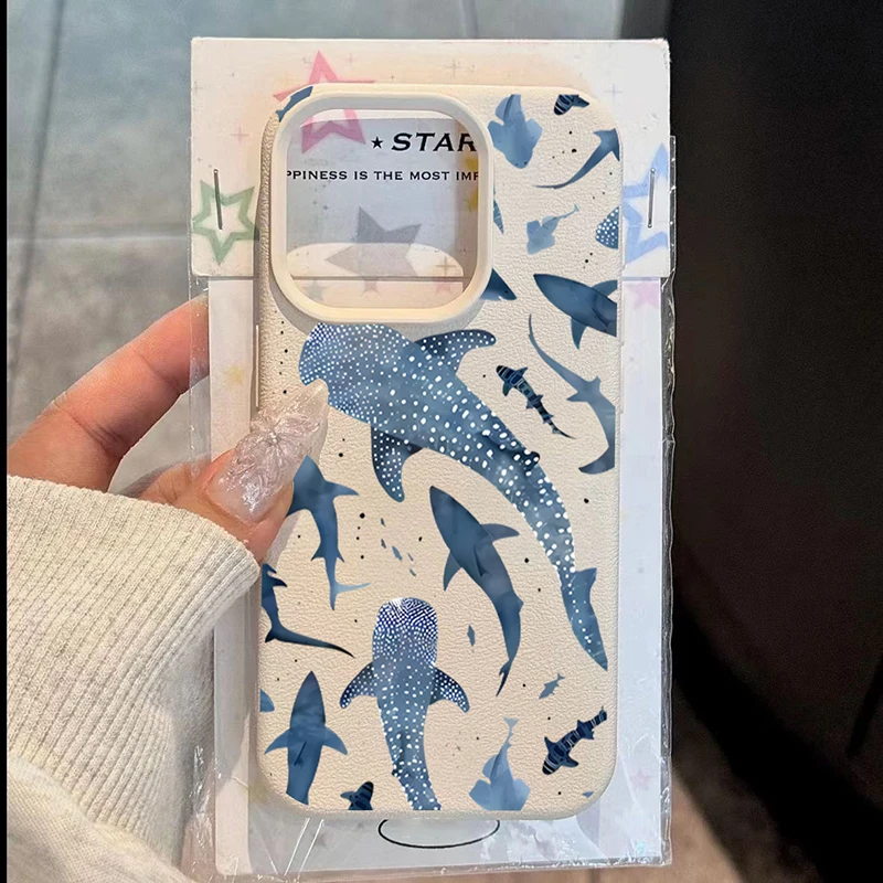 Funda de teléfono con diseño de tiburón y océano de acuarela azul para iPhone 16 Pro Max 15 14 13 12 11 XS X XR 16e Plus, funda protectora anticaída
