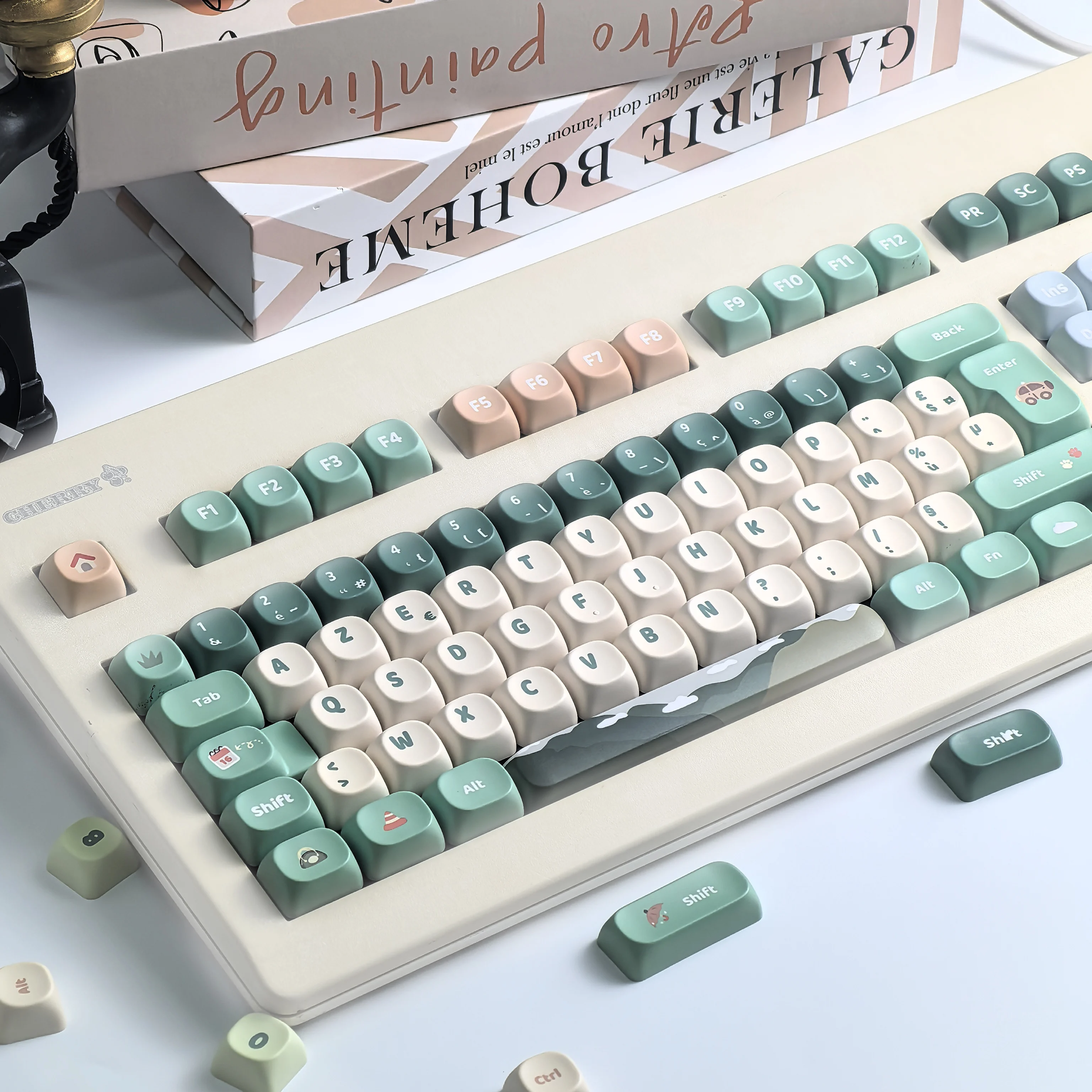MAIMOOO Keycap AZERTY Iso teclas de teclado de diseño francés Moa Pbt personalizables 133 teclas Yuan Xing primavera verde lindo Keycaps - imagen 3