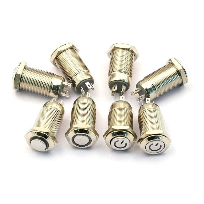 Interruptor de botón de Metal de 1 piezas, 12mm, pequeño, redondo, botón de cabeza plana alta, impermeable, autobloqueo, modificación de energía, inicio de computadora - imagen 2