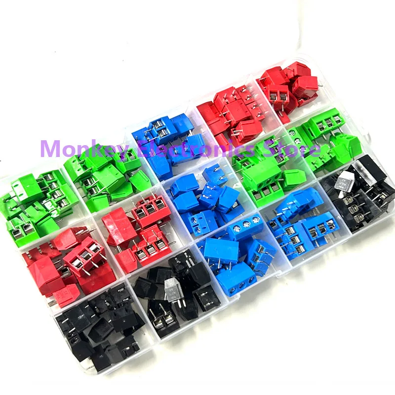 Juego mixto de bloques de terminales PCB, juego de tornillos de 135 MM con posiciones de MG/GF/piezas/3P, empalmable, azul, verde, rojo y negro, 5,0 KF301-2P - imagen 3