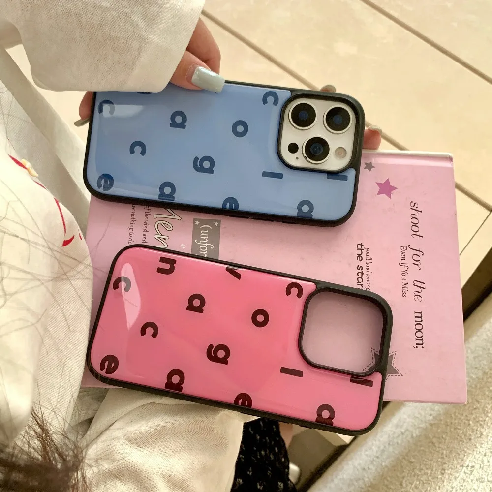 Funda de teléfono coreana INS Color puro simplicidad letras en inglés a prueba de golpes para iPhone17 16 15 14 13 Pro Max funda trasera para teléfono Capa - imagen 3