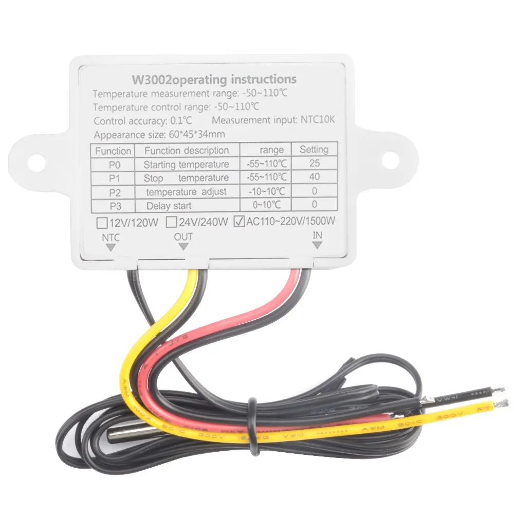 Controlador de temperatura Digital LED W3002, 110V, 220V, termostato, termorregulador, Sensor, medidor, nevera, calefacción de agua, refrigeración - imagen 3