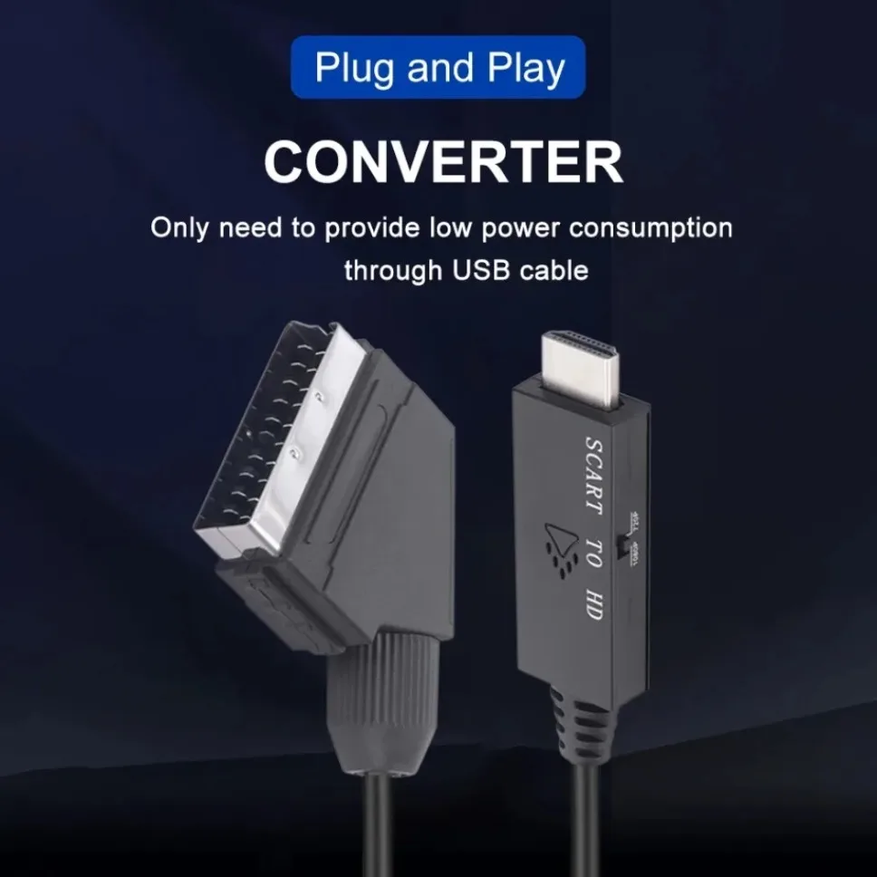 Cable convertidor Compatible con SCART a HDMI, 1080P, entrada SCART macho a macho a salida Compatible con HDMI para HDTV Sky Box Plug Play - imagen 5