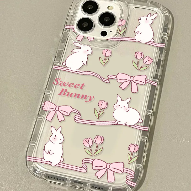 Bonita Funda de teléfono de conejito para iPhone, 11, 15, 13, 14, 12 Pro Max, XR, X, XS, 7, 8 Plus, 15Pro Max, 13Pro Max, 6 SE, 2020, Funda de silicona transparente - imagen 5