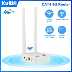 KuWFi Mini enrutador 4G LTE, enrutador WiFi de 2,4 Ghz, módem CAT4 con puerto Ethernet RJ45, ranura para tarjeta SIM, 2 antenas de 5dBi compatibles con 10 dispositivos