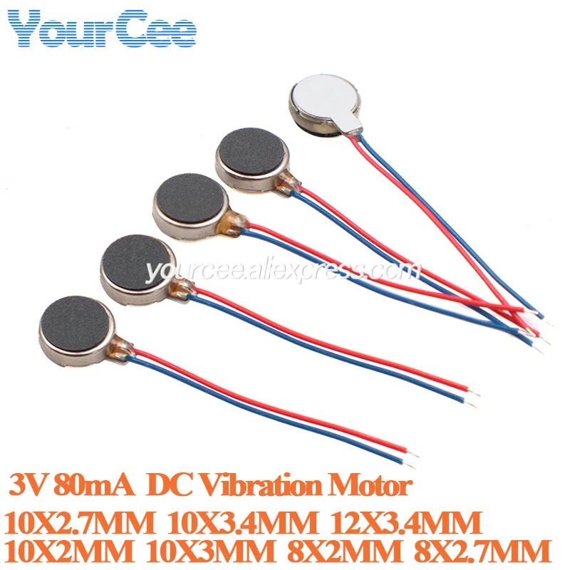 20 piezas/1 unidad 3V 80mA Micro Motor de vibración CC 12000prm 0820/0827/1020/1027/1030/1034/1234 para motor plano de moneda de teléfono