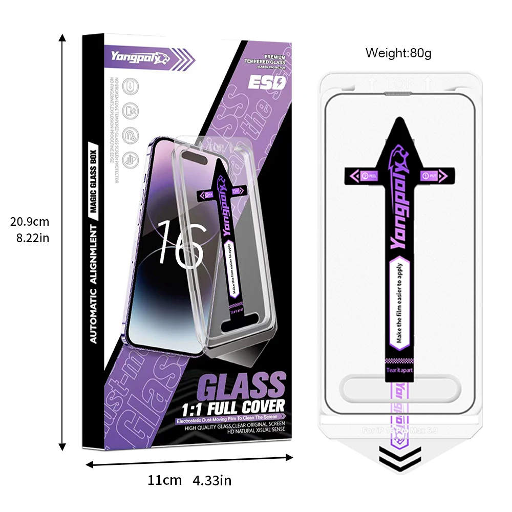 Yangpaly Protectores de pantalla HD de fácil instalación a prueba de polvo para iPhone 16 15 14 Plus 13 12 11 Pro Max X XS XR Película de vidrio templado