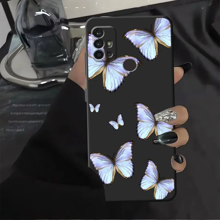 Funda de mariposa roja y azul para Motorola Mot G60 G71 G22 Edge40 G53 G30 Edge 20 Pro 30 Lite G60s G51 G73 G52 G50 G32 negro suave - imagen 5