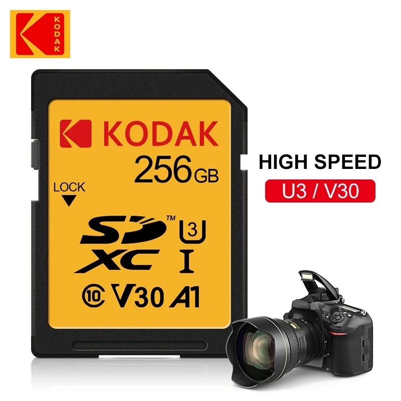 KODAK-tarjetas SD para cámara, tarjeta de memoria de alta velocidad de 100 MB/s, 256GB, 128GB, 64GB, SDXC C10, A1, U3, V30, UHS-I, 4K, HD, SLR, DV - imagen 2