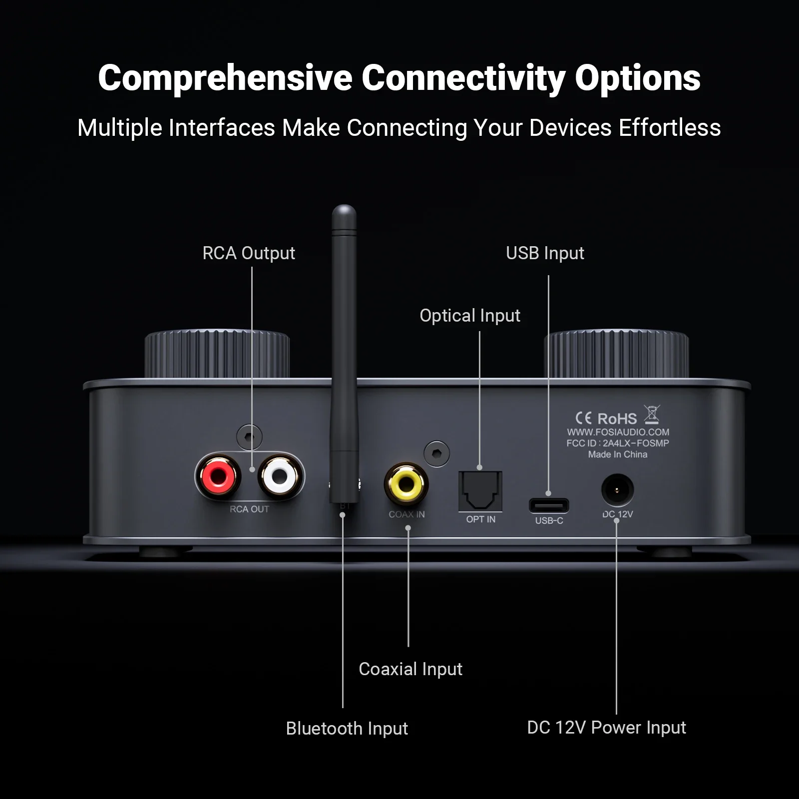 Fosi Audio K7 HiFi DAC y amplificador de auriculares, chip AKM4493ESQ DAC, PCM 384kHz/32Bit y DSD256, entrada de micrófono USB Audio DAC para juegos - imagen 4