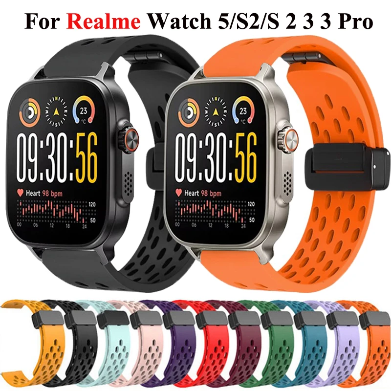 Correa magnética de silicona para Realme Watch 5, Correa deportiva de 22mm para Realme Watch S2/S S Pro/2 2Pro/3 3 Pro