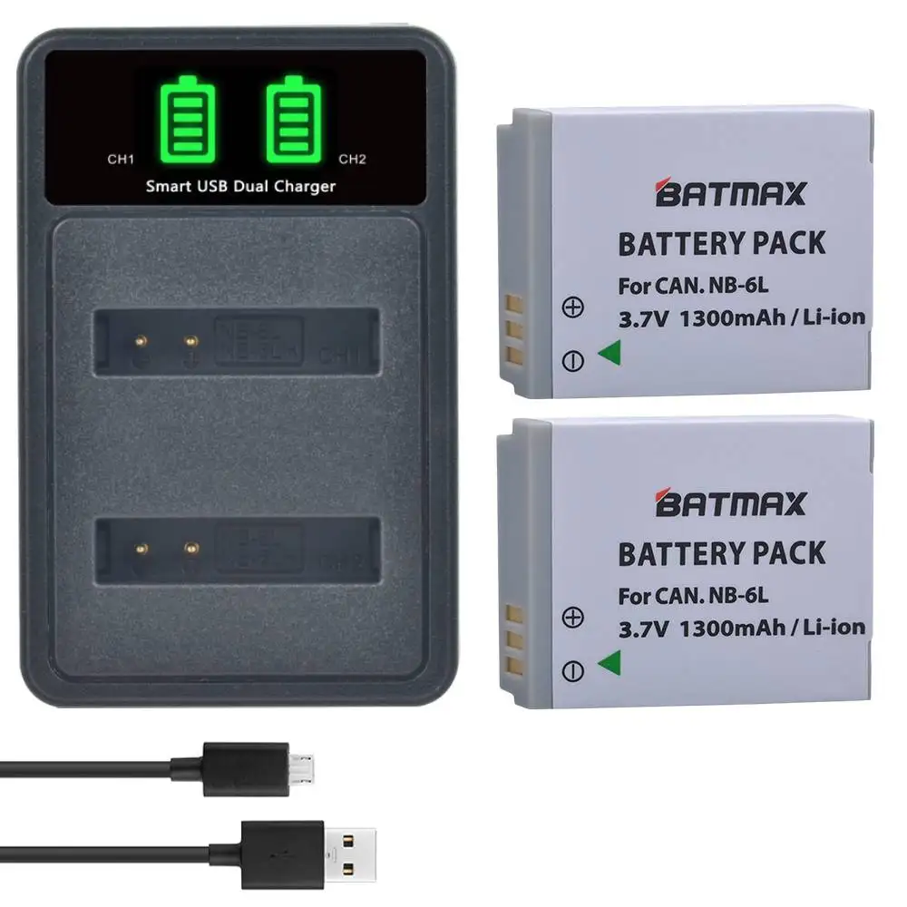 Batmax-Batería de NB-6L NB 6L, cargador Dual USB LED con puerto tipo C para Canon SX520 HS SX530 SX600 SX610 SX700 SX710 IXUS 85, NB-6LH
